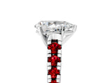 White gold Pear Cut Diamond Cathedral Solitaire Ring with Round with Ruby side stone Pavé Band_29