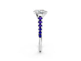 White gold Pear Cut Diamond Cathedral Solitaire Ring with Round with Tanzanite side stone Pavé Band_2