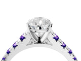 White gold Pear Cut Diamond Cathedral Solitaire Ring with Round with Tanzanite side stone Pavé Band_4