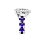 White gold Pear Cut Diamond Cathedral Solitaire Ring with Round with Tanzanite side stone Pavé Band_5