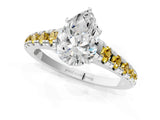 White gold Pear Cut Diamond Cathedral Solitaire Ring with Round with Yellow Sapphire side stone Pavé Band_37