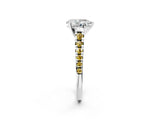 White gold Pear Cut Diamond Cathedral Solitaire Ring with Round with Yellow Sapphire side stone Pavé Band_38