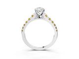 White gold Pear Cut Diamond Cathedral Solitaire Ring with Round with Yellow Sapphire side stone Pavé Band_39