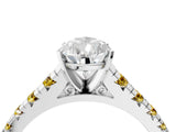 White gold Pear Cut Diamond Cathedral Solitaire Ring with Round with Yellow Sapphire side stone Pavé Band_40