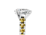 White gold Pear Cut Diamond Cathedral Solitaire Ring with Round with Yellow Sapphire side stone Pavé Band_41