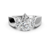 White gold Pear Cut Diamond Channel Set Solitaire Ring with Four-Prong Setting_22
