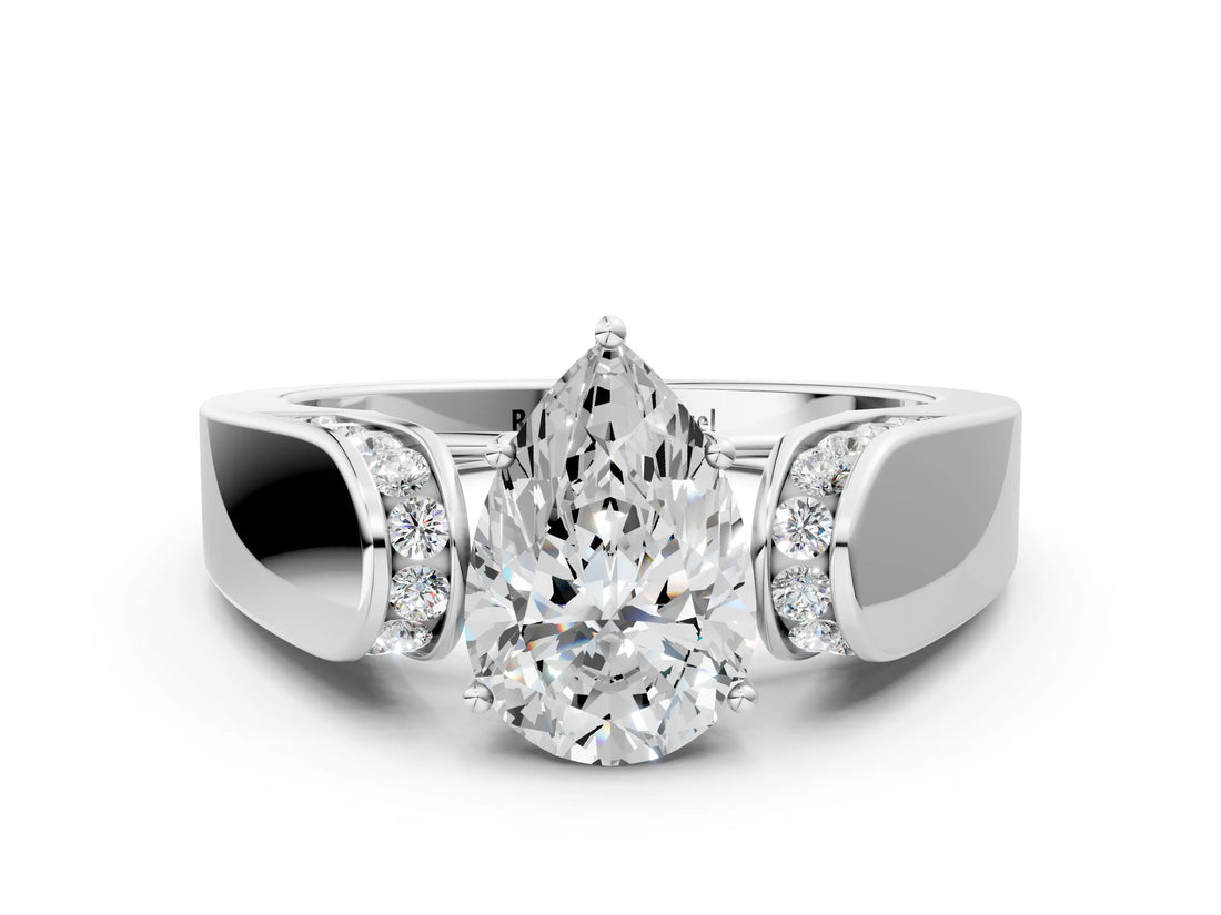 White gold Pear Cut Diamond Channel Set Solitaire Ring with Four-Prong Setting_52