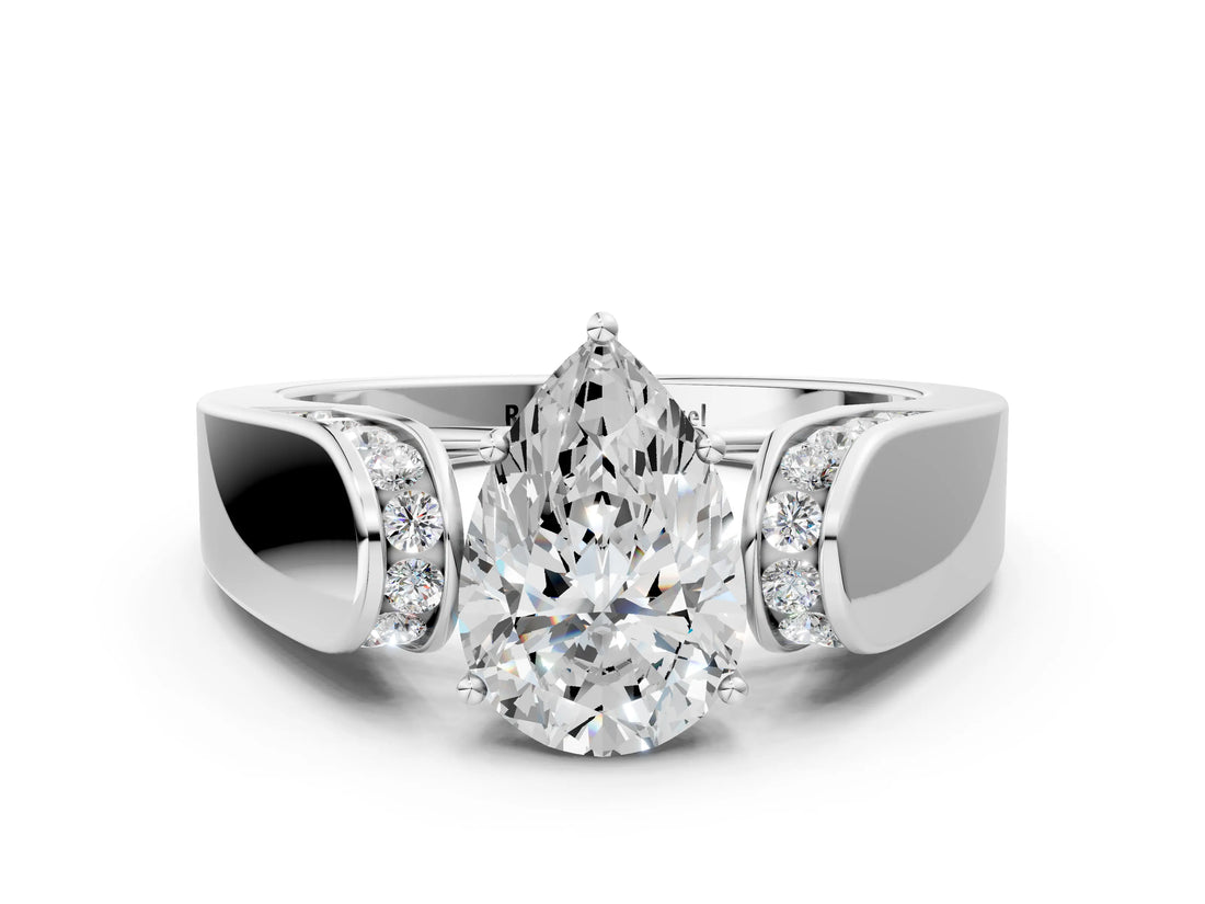White gold Pear Cut Diamond Channel Set Solitaire Ring with Four-Prong Setting_70