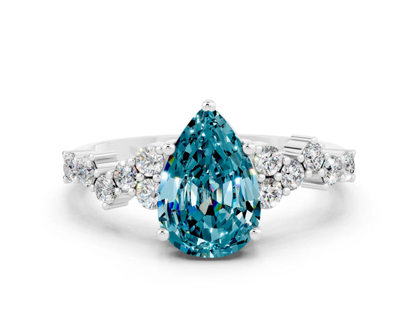 Silver Pear Cut Diamond Cluster Pavé Band with Four-Prong Setting