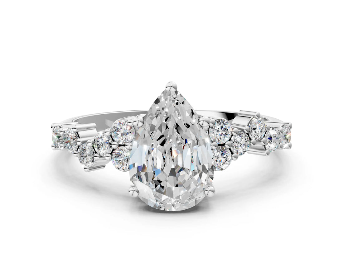 White gold Pear Cut Diamond Cluster Pavé Band with Four-Prong Setting_18