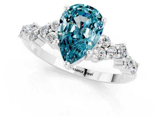 Platinum Pear Cut Diamond Cluster Pavé Band with Four-Prong Setting