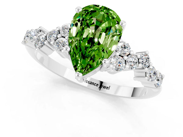 Silver Pear Cut Diamond Cluster Pavé Band with Four-Prong Setting