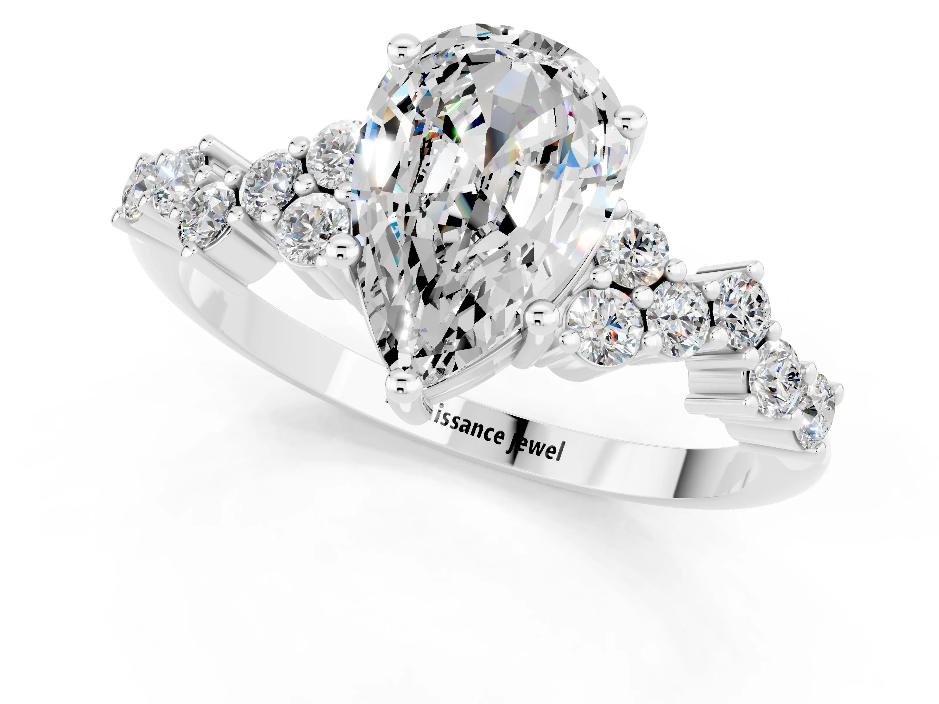 White gold Pear Cut Diamond Cluster Pavé Band with Four-Prong Setting_1