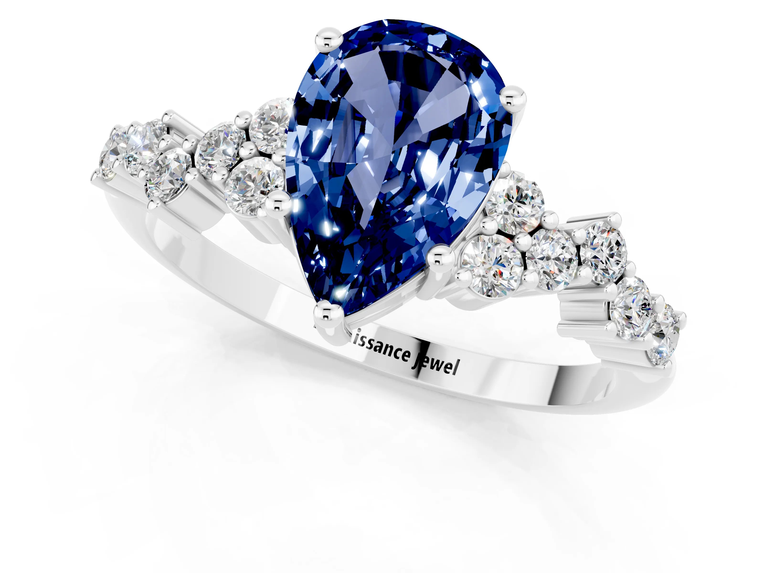 White gold Pear Cut Diamond Cluster Pavé Band with Four-Prong Setting_1