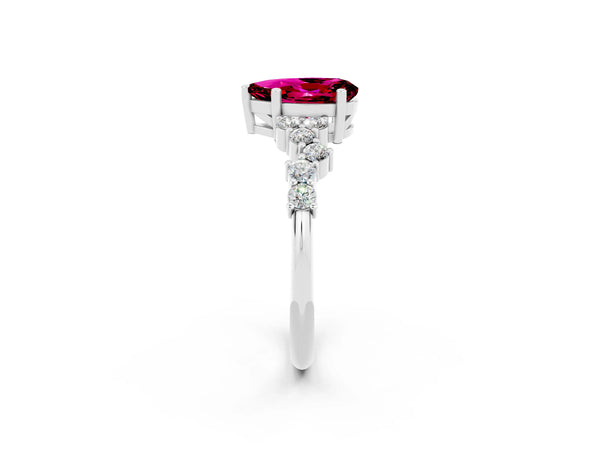 Platinum Pear Cut Garnet Scattered Round Accent Ring with Prong Setting