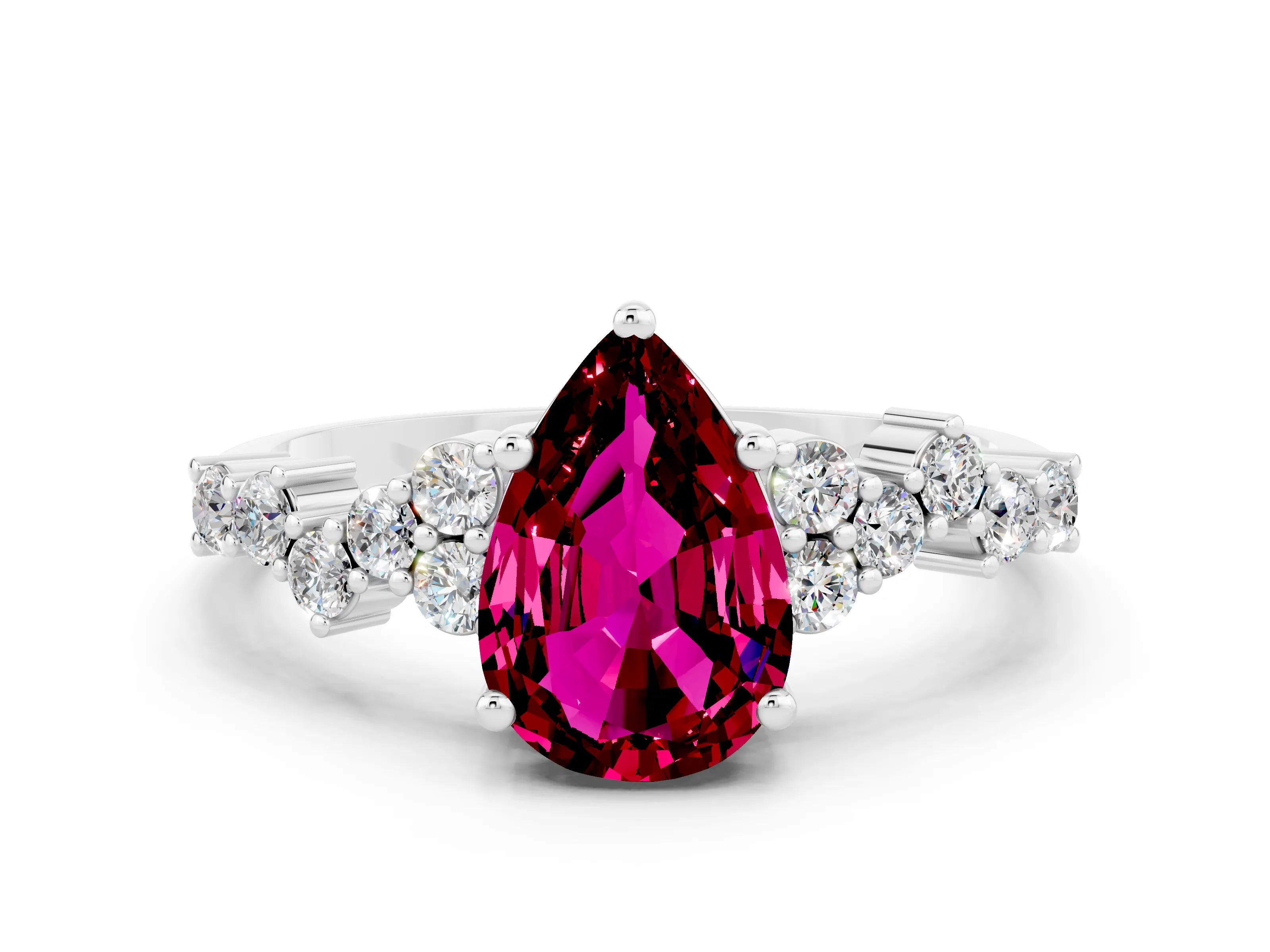 White gold Pear Cut Diamond Cluster Pavé Band with Four-Prong Setting