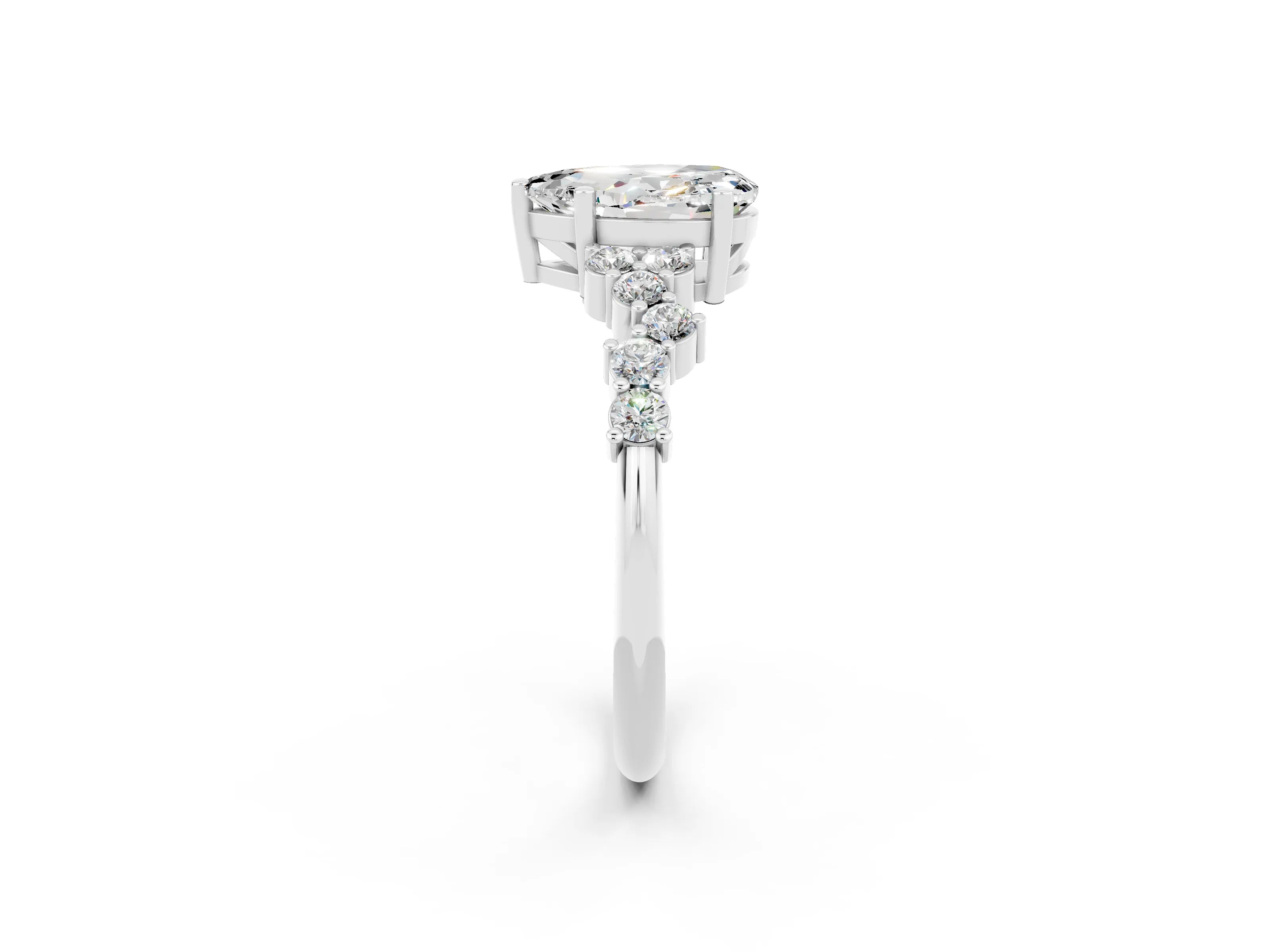 White gold Pear Cut Diamond Cluster Pavé Band with Four-Prong Setting_2