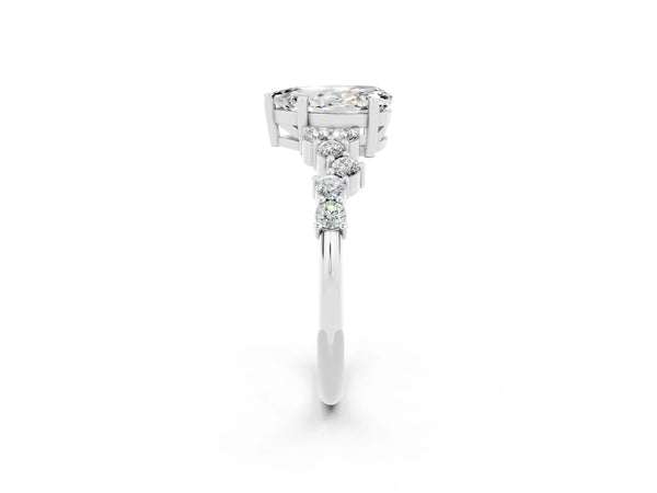 Silver Pear Cut Moissanite Scattered Round Accent Ring with Prong Setting