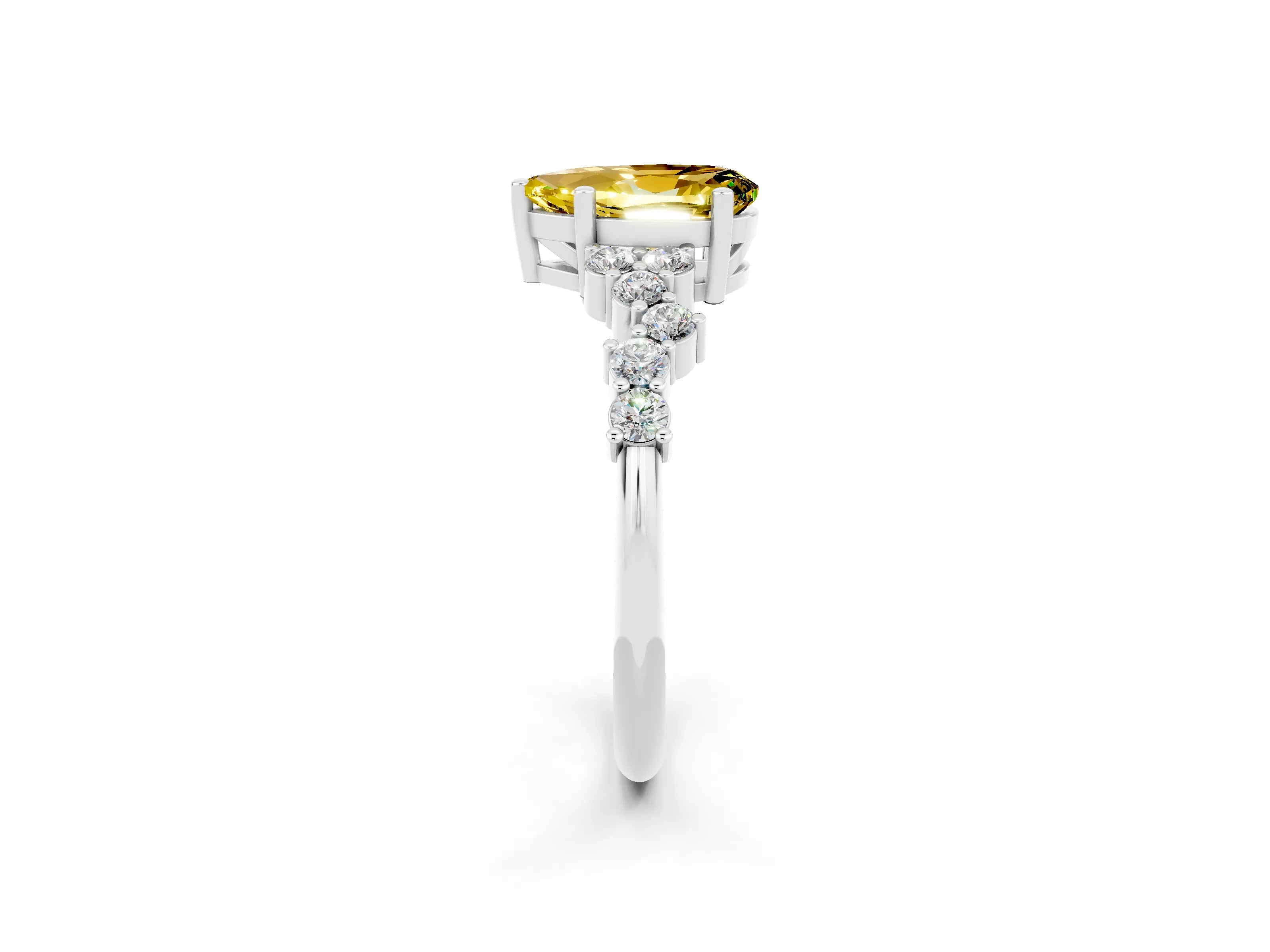 White gold Pear Cut Diamond Cluster Pavé Band with Four-Prong Setting_2
