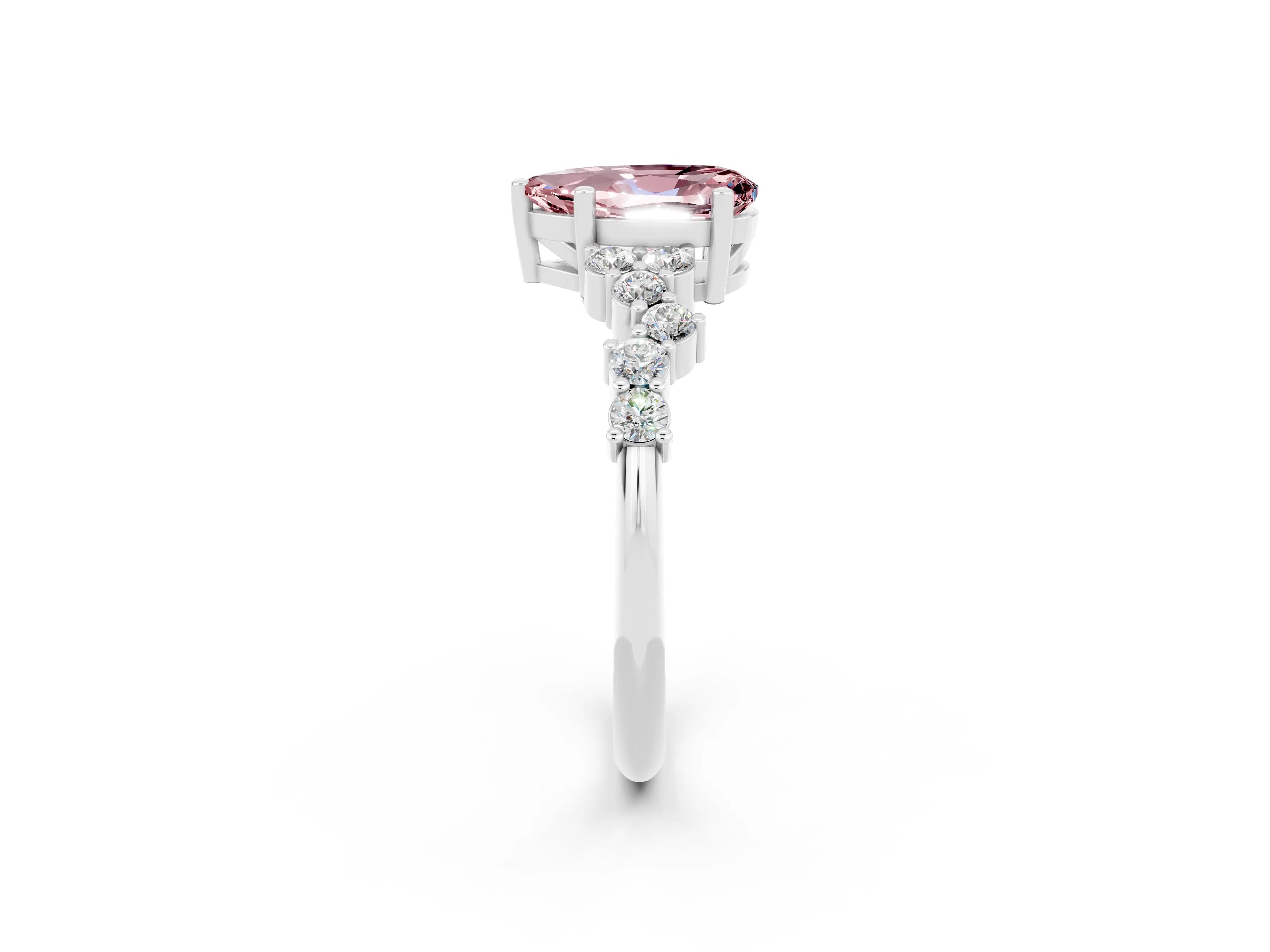 White gold Pear Cut Diamond Cluster Pavé Band with Four-Prong Setting_2