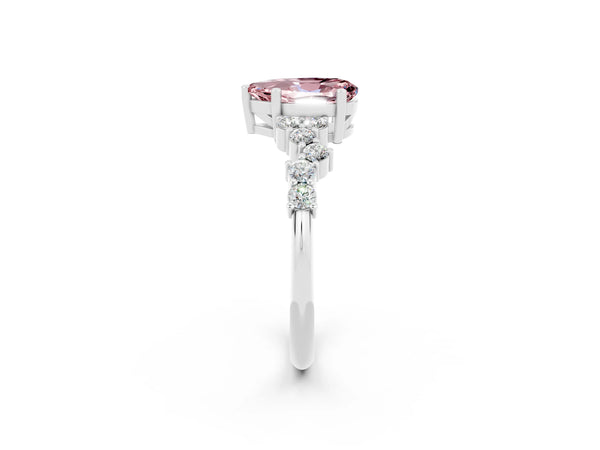 Silver Pear Cut Diamond Cluster Pavé Band with Four-Prong Setting