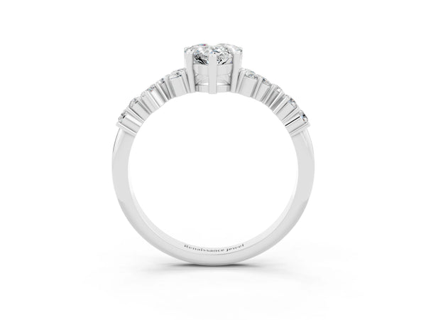 Silver Pear Cut Moissanite Scattered Round Accent Ring with Prong Setting