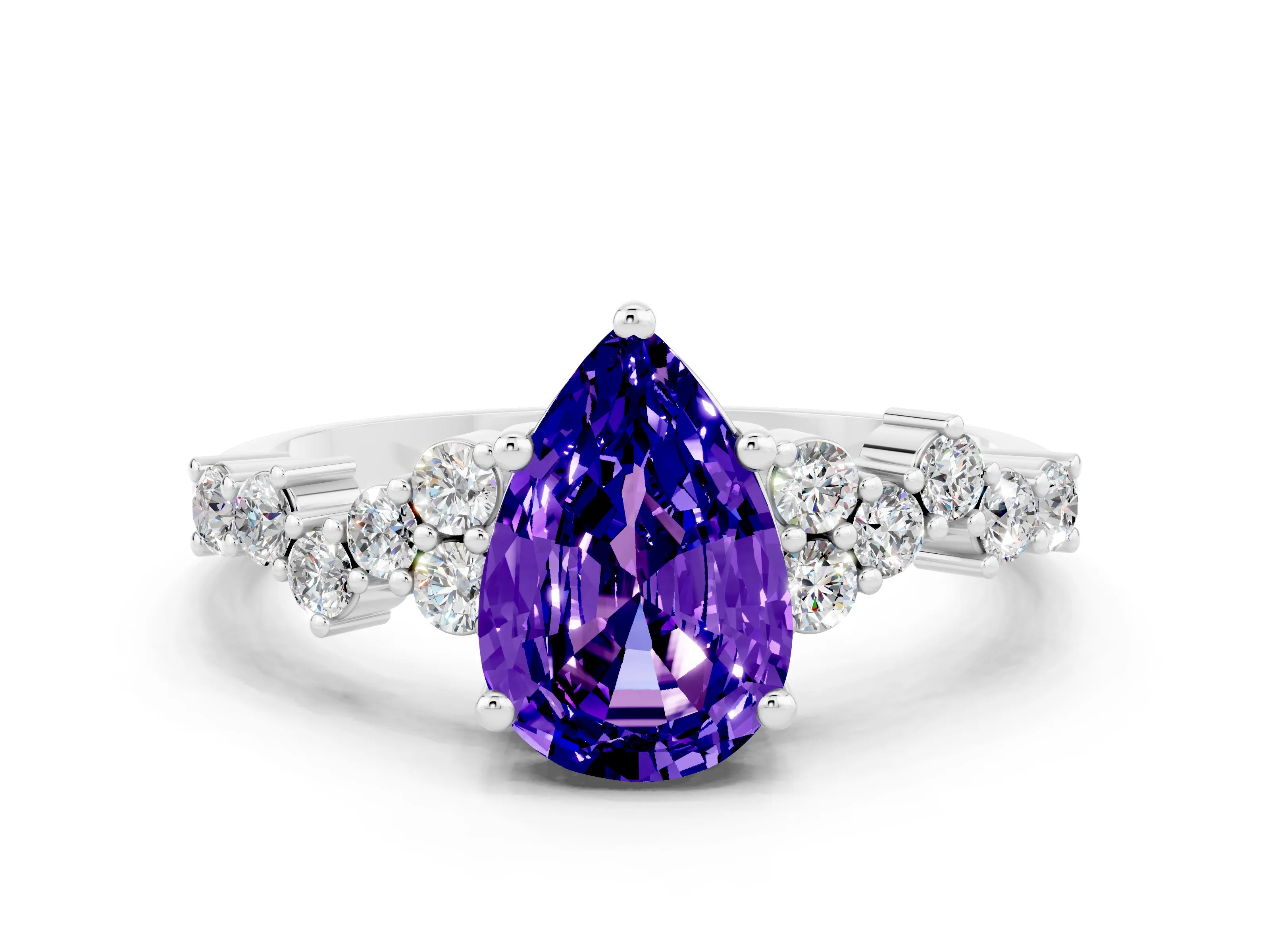 White gold Pear Cut Diamond Cluster Pavé Band with Four-Prong Setting