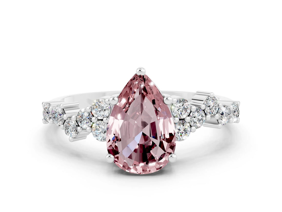 White gold Pear Cut Diamond Cluster Pavé Band with Four-Prong Setting