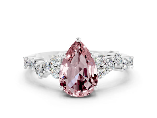 Platinum Pear Cut Diamond Cluster Pavé Band with Four-Prong Setting