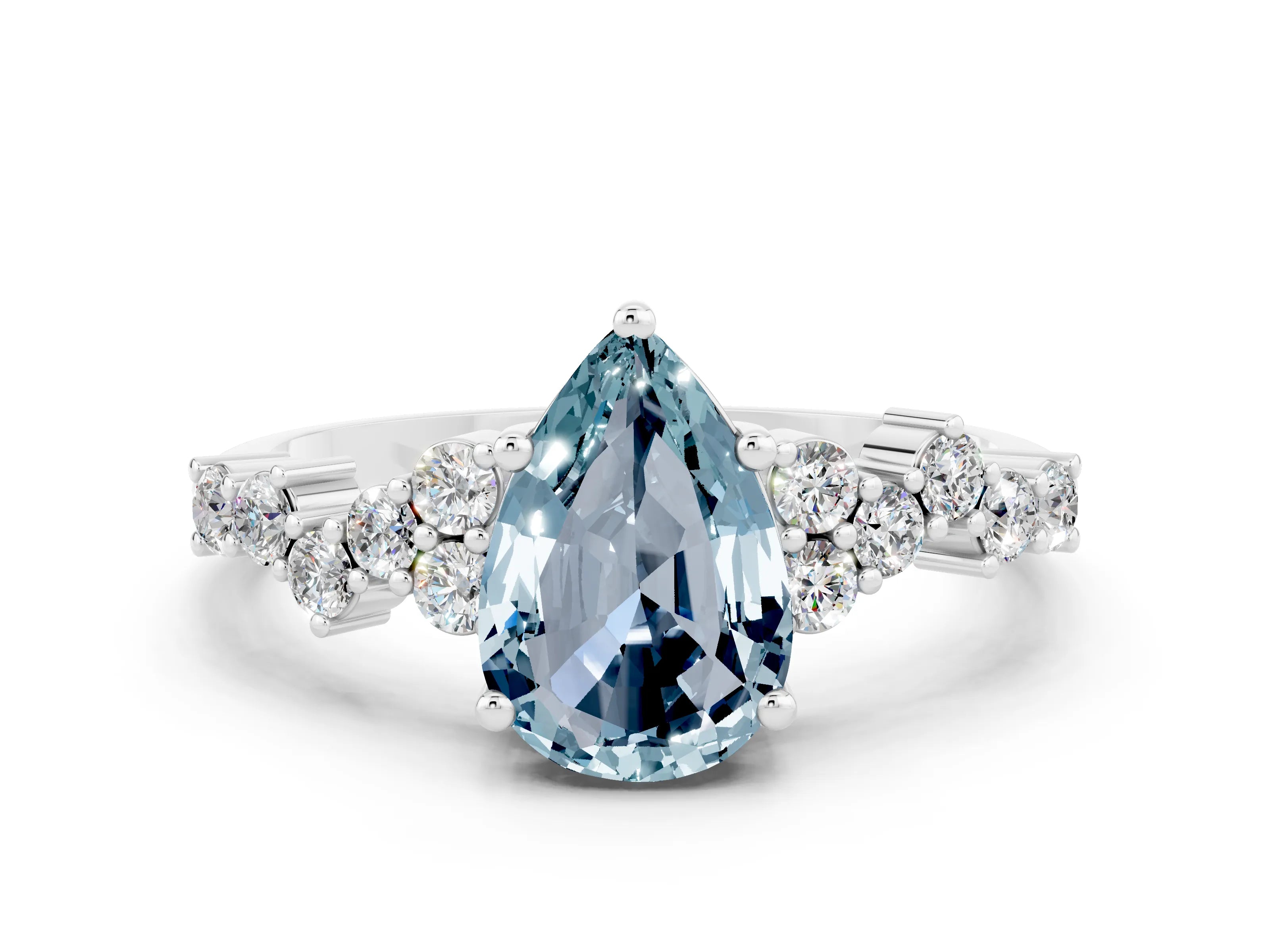 White gold Pear Cut Diamond Cluster Pavé Band with Four-Prong Setting
