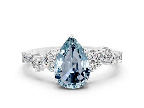 White gold Pear Cut Diamond Cluster Pavé Band with Four-Prong Setting