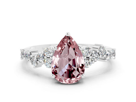 White gold Pear Cut Diamond Cluster Pavé Band with Four-Prong Setting