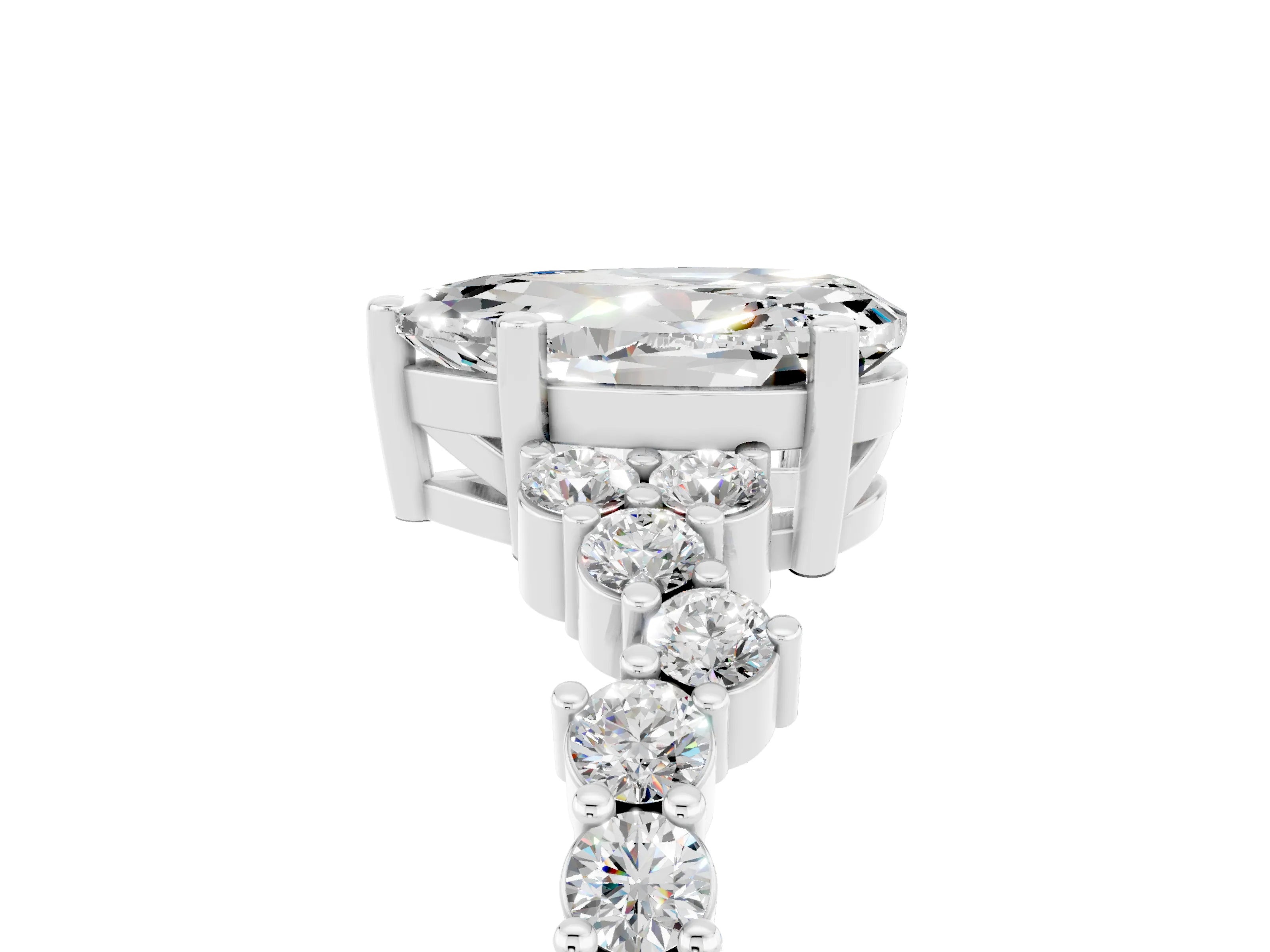 White gold Pear Cut Diamond Cluster Pavé Band with Four-Prong Setting_5