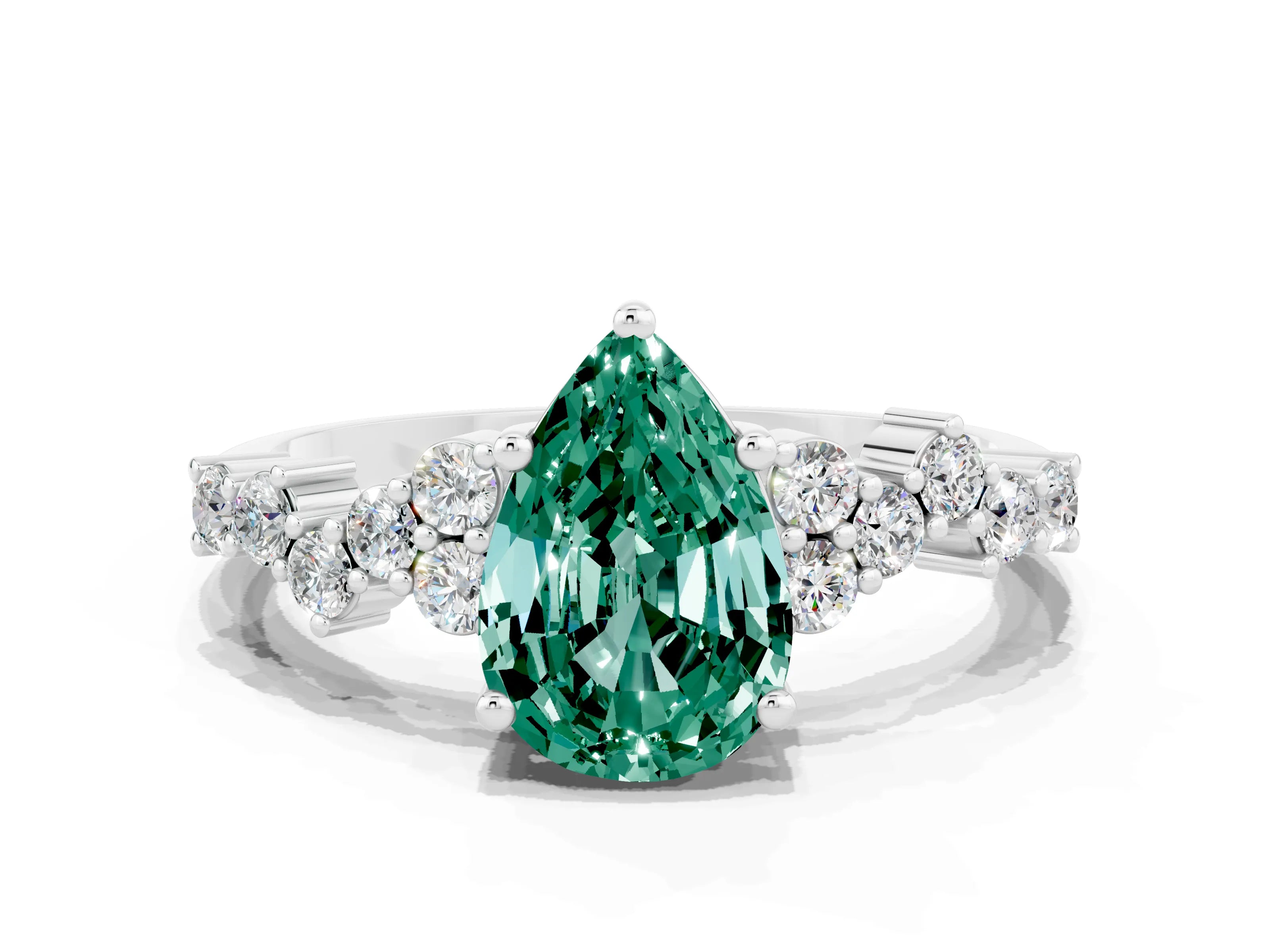 White gold Pear Cut Diamond Cluster Pavé Band with Four-Prong Setting