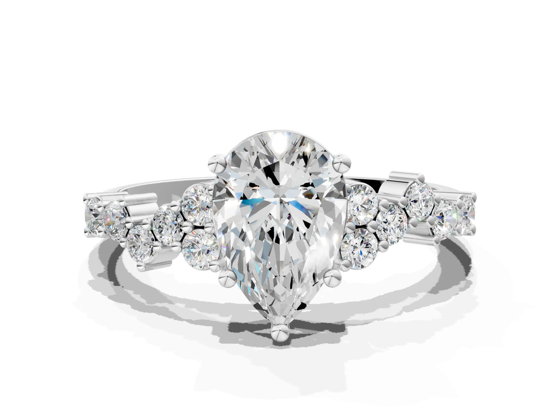 White gold Pear Cut Diamond Cluster Pavé Band with Four-Prong Setting_9