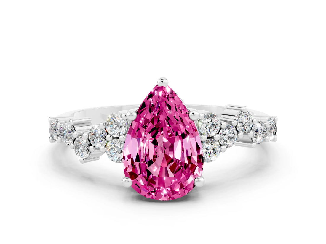 White gold Pear Cut Diamond Cluster Pavé Band with Four-Prong Setting