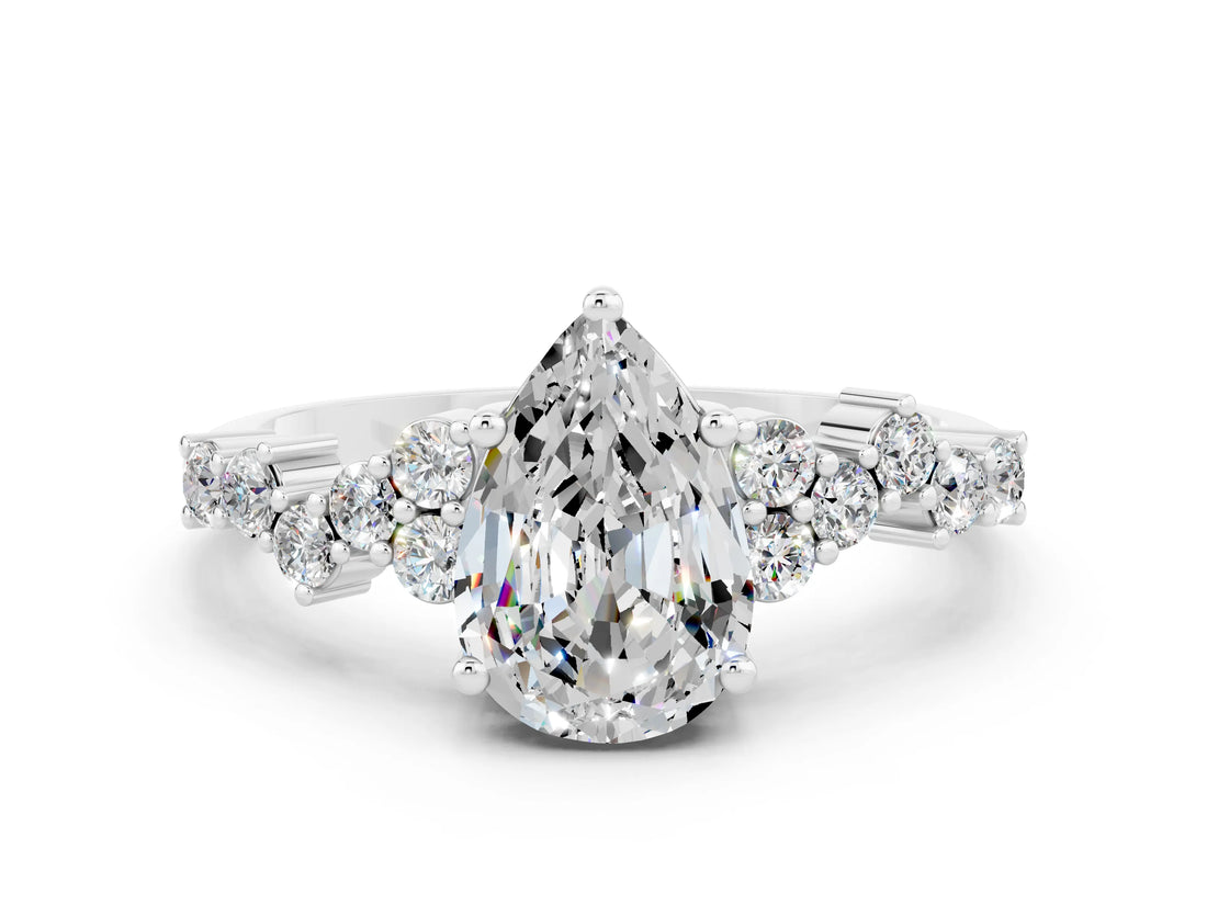 White gold Pear Cut Diamond Cluster Pavé Band with Four-Prong Setting