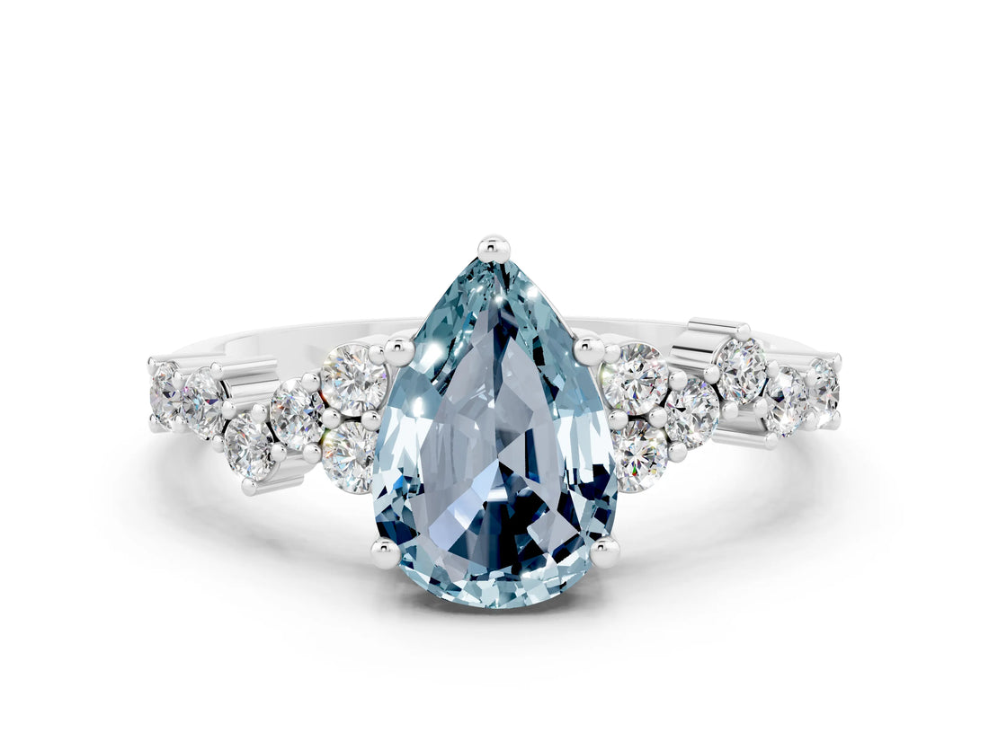 White gold Pear Cut Diamond Cluster Pavé Band with Four-Prong Setting