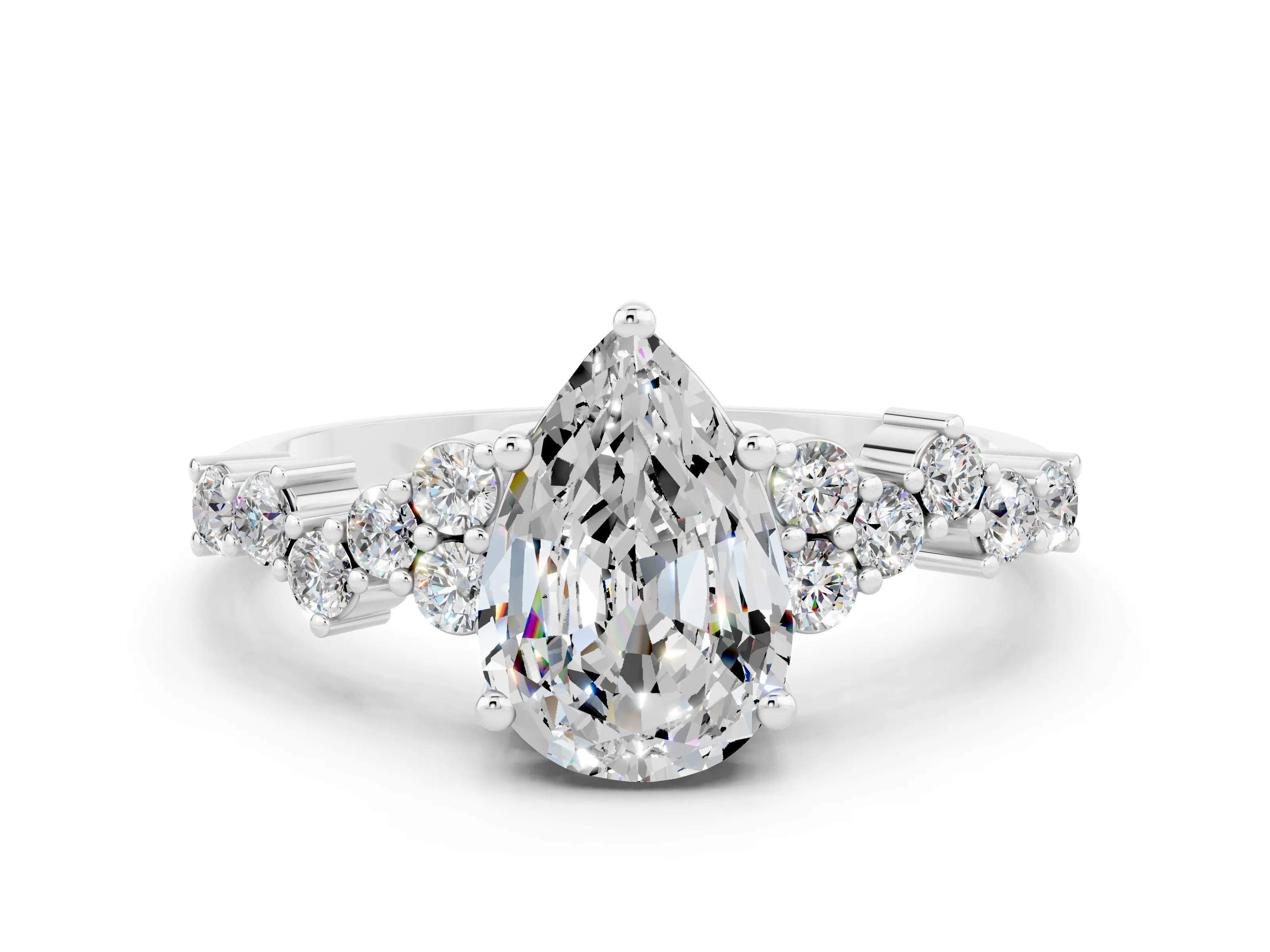 White gold Pear Cut Diamond Cluster Pavé Band with Four-Prong Setting
