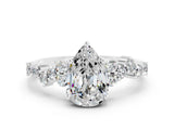 White gold Pear Cut Diamond Cluster Pavé Band with Four-Prong Setting