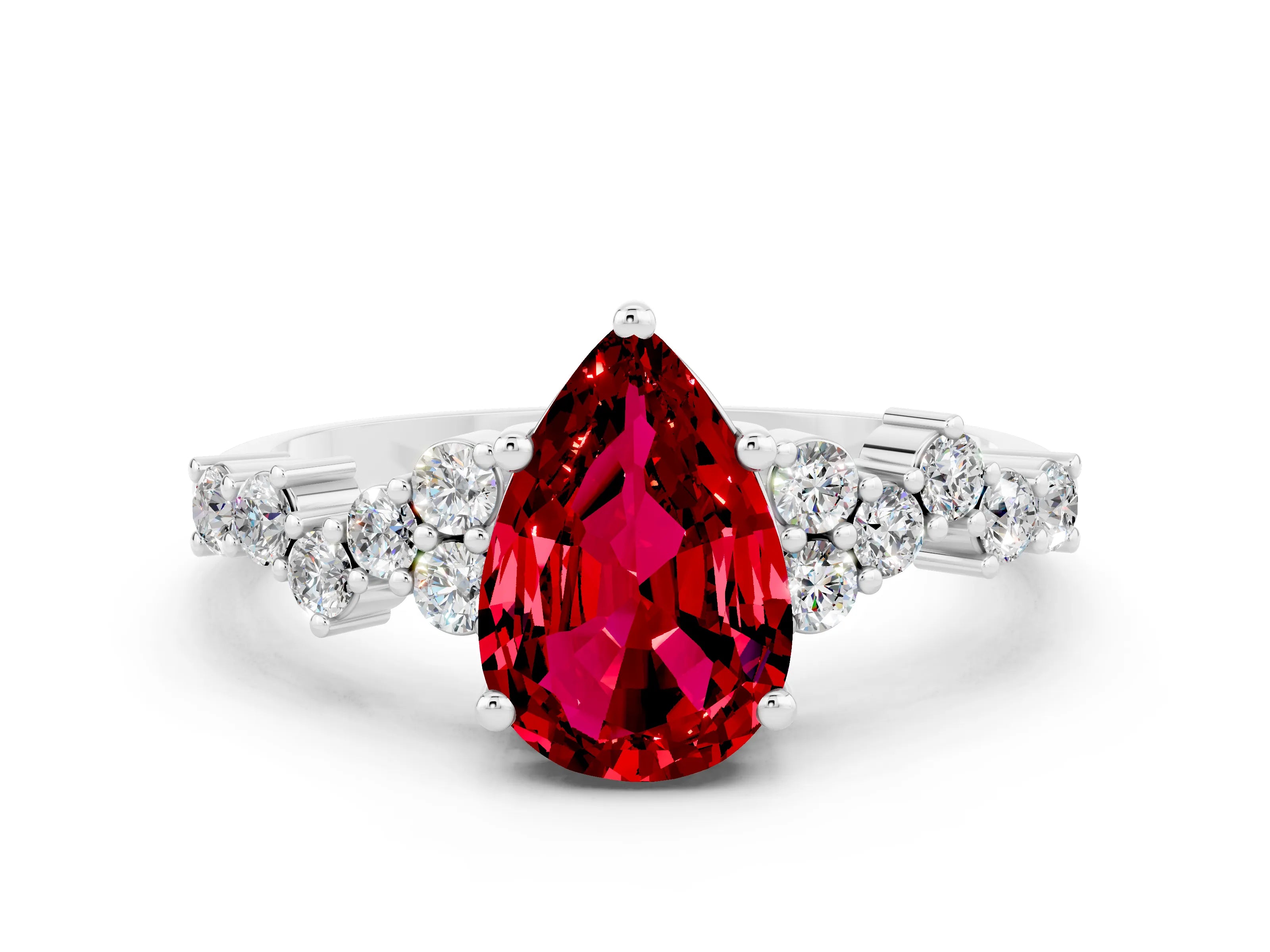 White gold Pear Cut Diamond Cluster Pavé Band with Four-Prong Setting