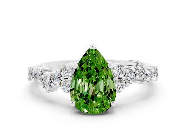 Platinum Pear Cut Diamond Cluster Pavé Band with Four-Prong Setting