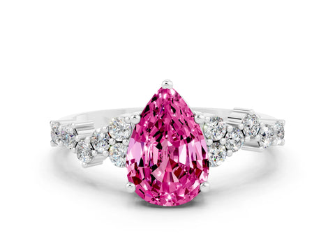 White gold Pear Cut Diamond Cluster Pavé Band with Four-Prong Setting