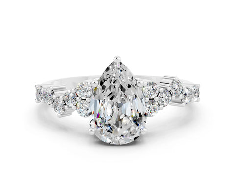 White gold Pear Cut Diamond Cluster Pavé Band with Four-Prong Setting