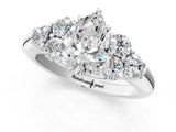 White gold Pear Cut Diamond Cluster Ring with Round Accent Stones and Prong Setting on a Classic Band_80