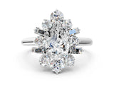 White gold Pear Cut Diamond Cluster Ring with Round and Baguette Stones, Split Shank Band, Prong Setting_215