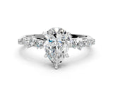 White gold Pear Cut Diamond Cluster Side Stone Solitaire Ring with Prong Setting_81