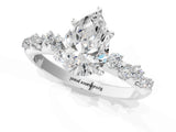 White gold Pear Cut Diamond Cluster Side Stone Solitaire Ring with Prong Setting_82