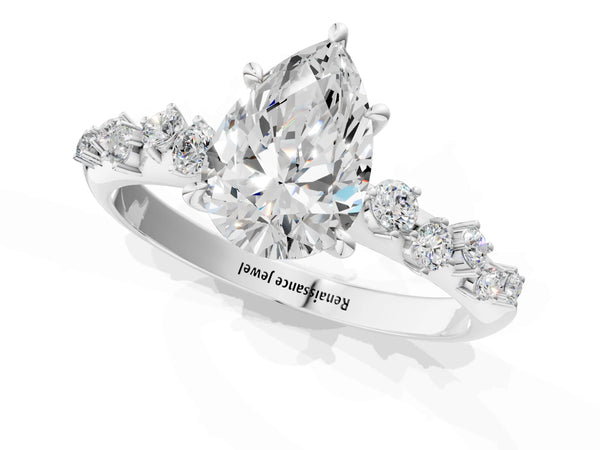 Platinum Pear-Shaped Graduated Cluster Engagement Ring Setting