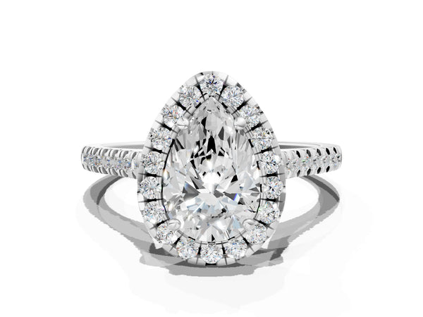 White gold Cushion Diamond Cushion Halo Ring with Pavé Band